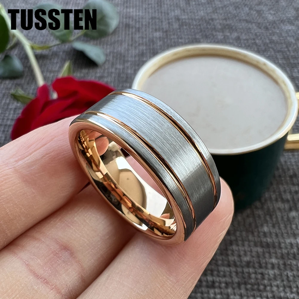 Dropshipping TUSSTEN  8MM Men Women Tungsten Engagement Ring  Band Grooved Polished Finish Trendy Gift Jewelry