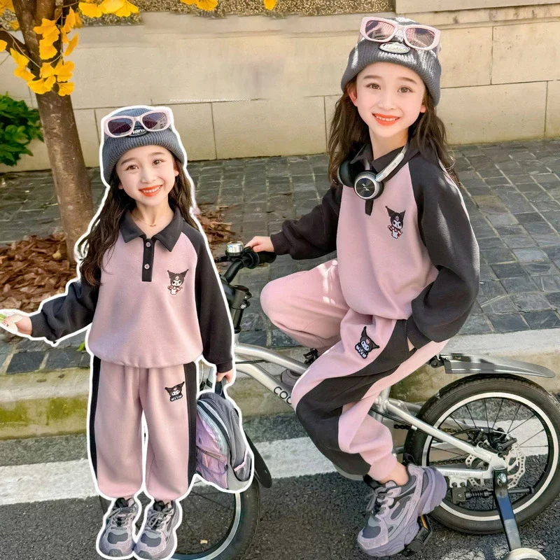 

2024Новый Sanrio Kawaii аниме осень Куроми детский спортивный костюм милый милый мультяшный топ с длинными рукавами брюки милые подарки для девочек