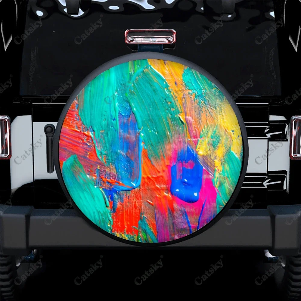 Colorful Paint Canvas Art Print Spare Tire Cover Waterproof Tire Wheel Protector for Car Truck SUV Camper Trailer Rv 14