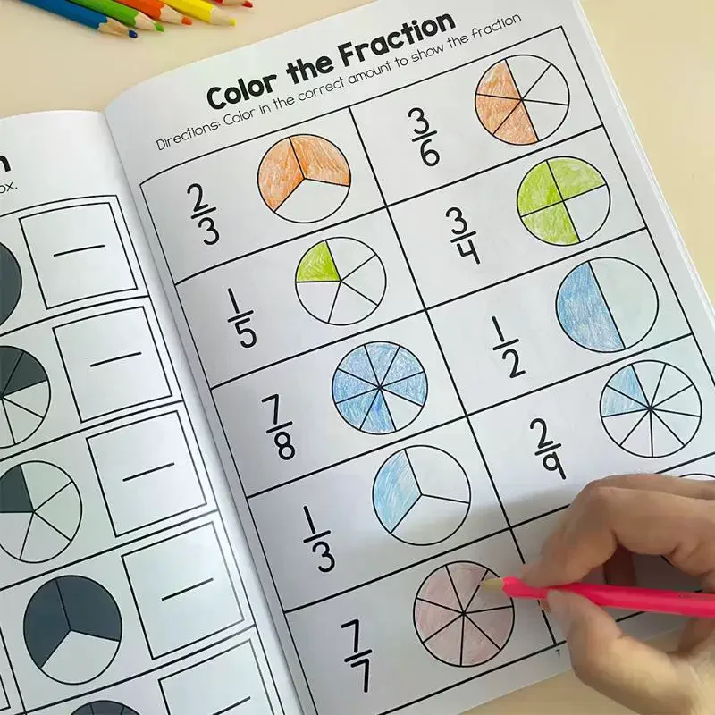 Basic Fraction Learn and Practice Training Workbook Fraction Fact Teacher Teaching Aids Primary School Math Cognitive Test Book