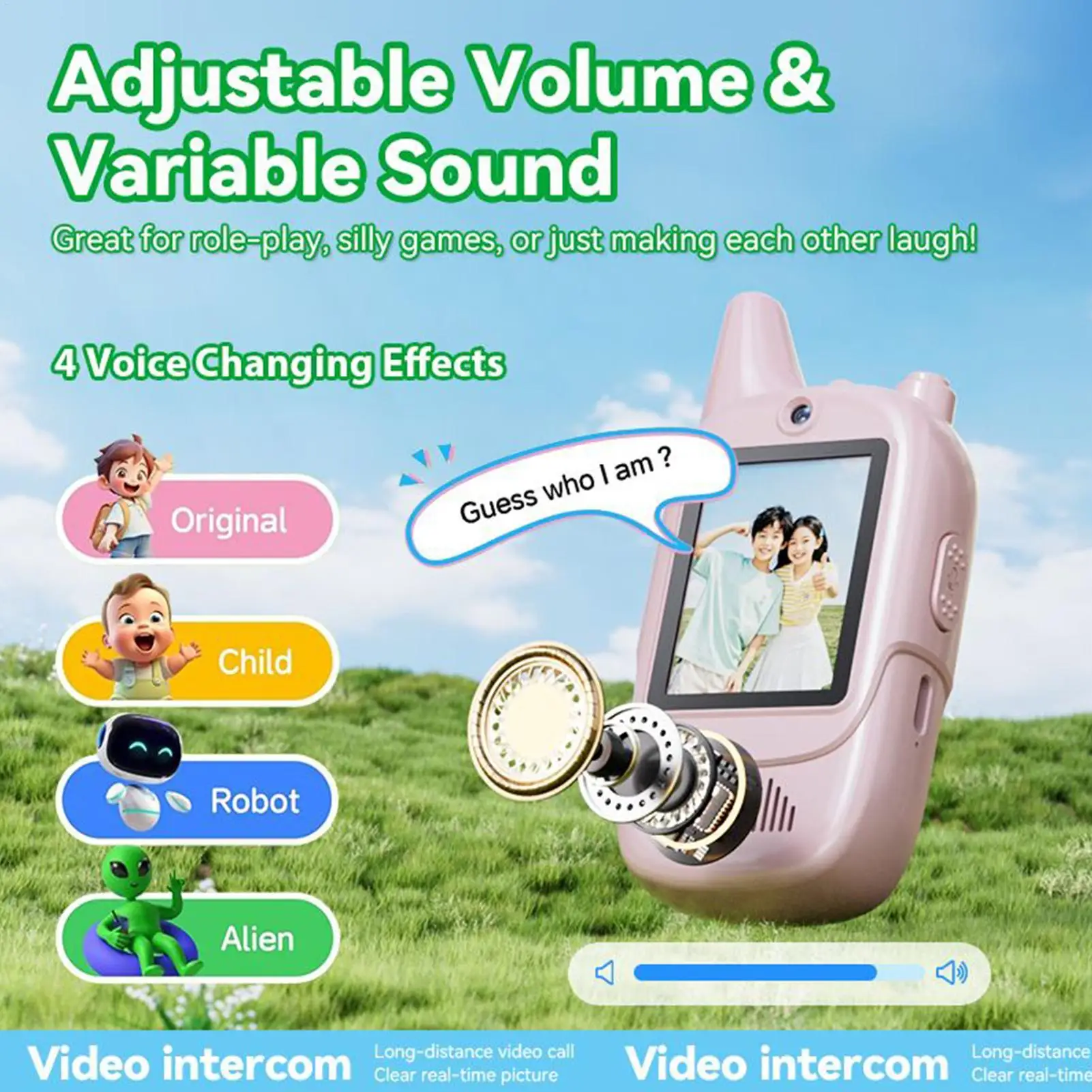 Kids Video Walkie Talkie Toys 2 Pack Rechargeable Interphone Toy with HD Camera & Voice Changer Gift Toys for Boys & Girls