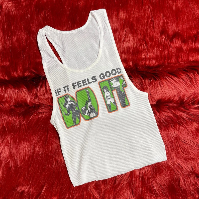 Ribbed Tank with If It Feels Good Do It Vintage Inspired Graphic 20 Inch Emo Girls Aesthetic Letter Print Grunge Goth Camisole