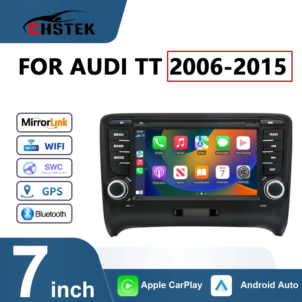 Navegação wifi gps para audi tt 2006 2007 2008 2009-2015 4g bluetooth multimídia chrtek sem fio carplay android auto rádio do carro