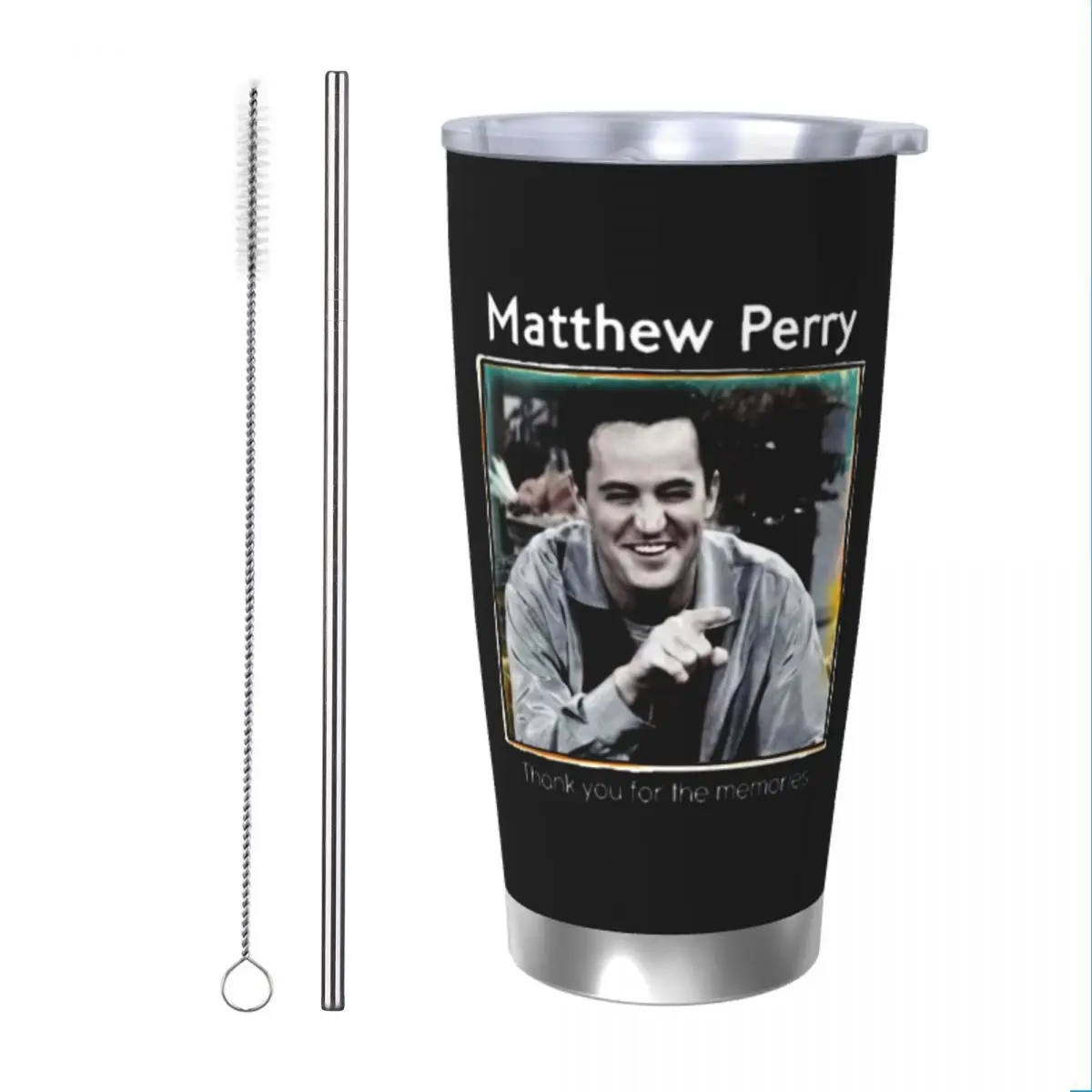 Matthew Perry 1969 - 2023 Insulated Tumbler with Lid Stainless Steel Thermal Mug Office Home Thermos Bottle Cups, 20oz