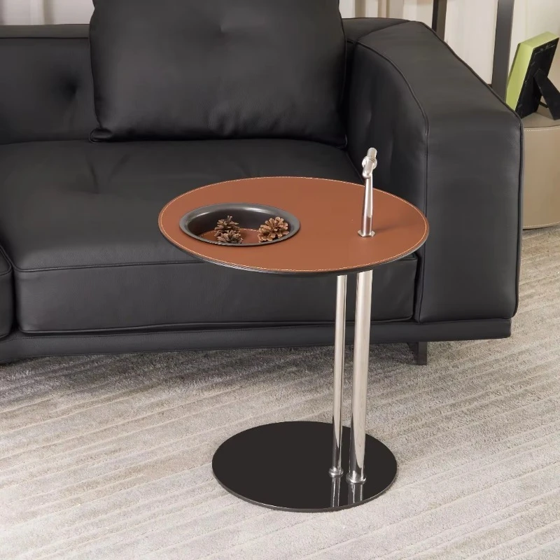 Modern minimalist saddle leather side table coffee table for living room or bedroom
