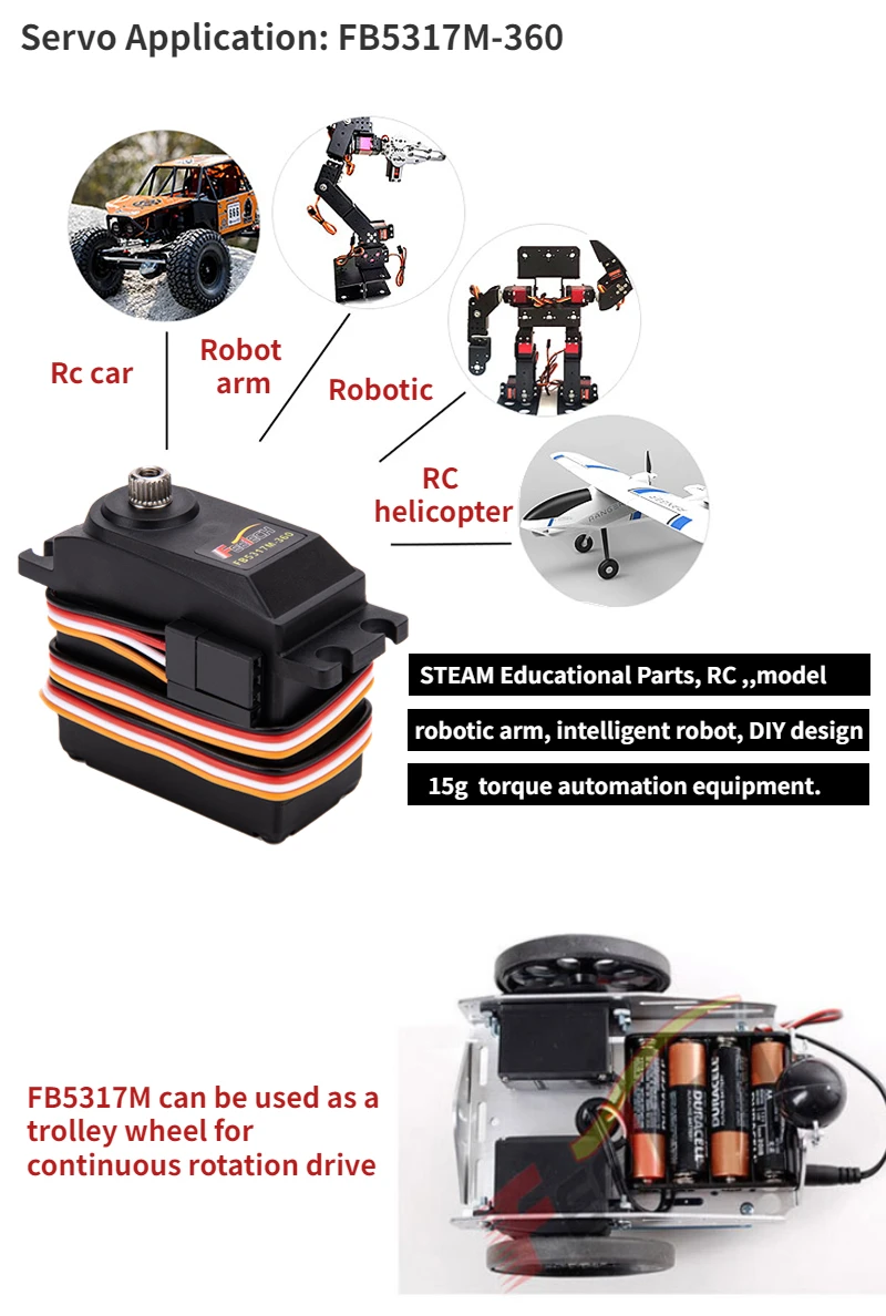 Feetech FB5317M Formato Standard 6V 17KG Feedback Servo Digitale da 360 Gradi per Barche Rc Auto/Robot Arduino/Aereo Aereo Aereo Giocattoli Volante