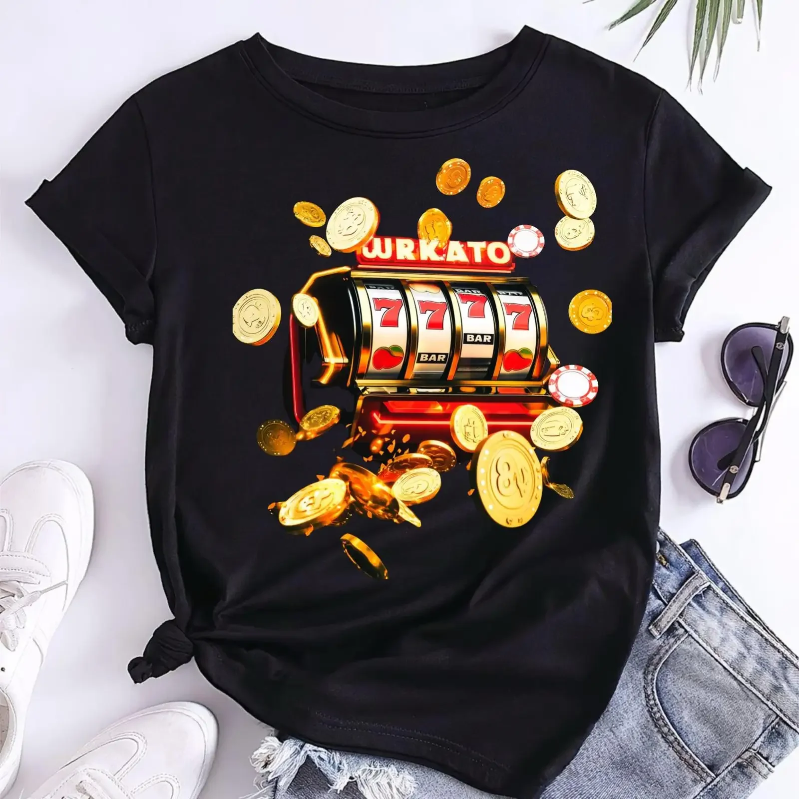 Retro Vegas Slot Machine PNG Gold Casino Design Digital Download vintage Washed Slightly Comfortable fashion Soft Stretched