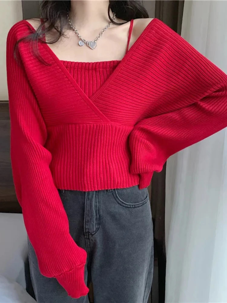 Solid Korean Women One Pieces Sweater Long Sleeve Autumn Winter Knitted Pullovers Female Office Lady Chic Jumper