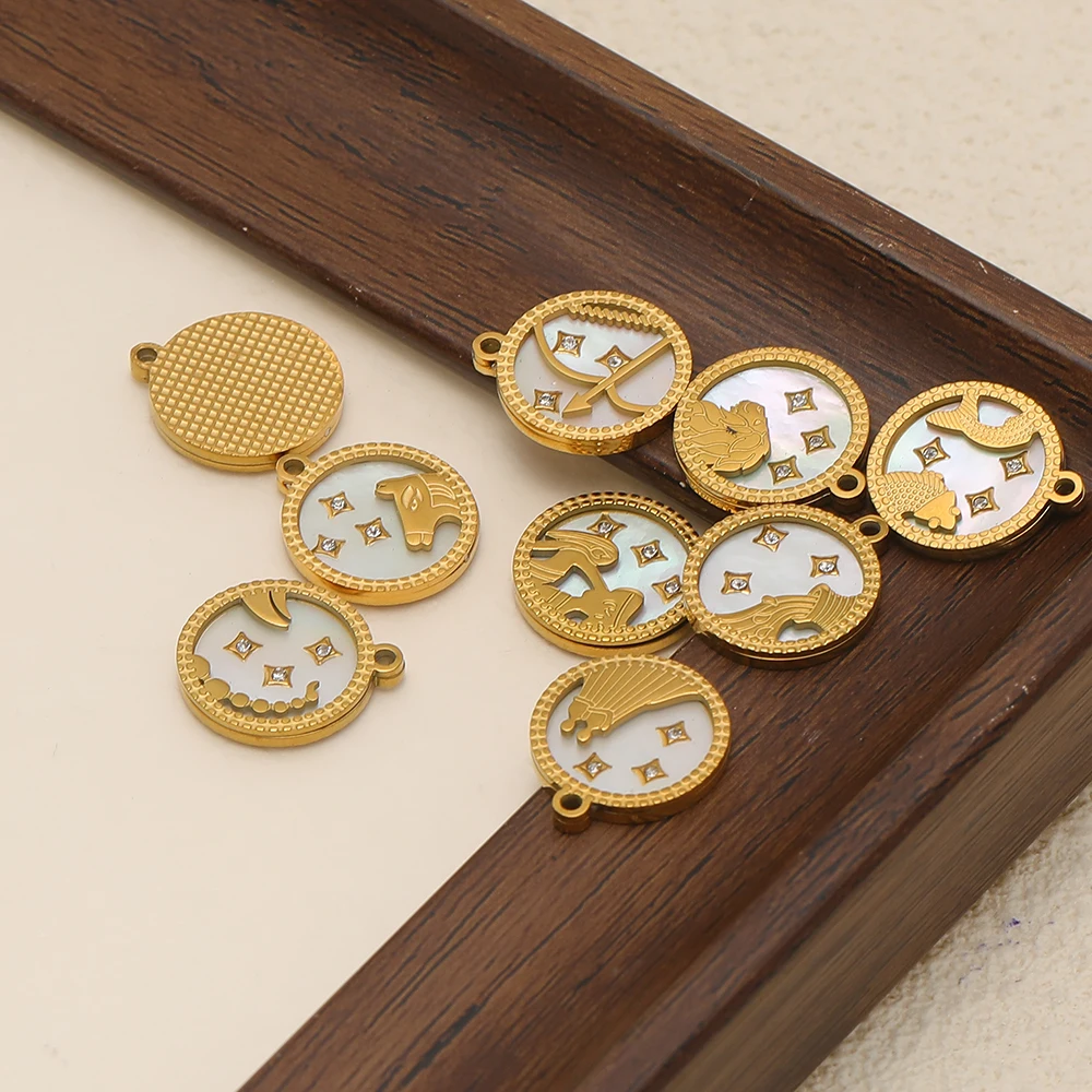 12 Stück Edelstahl-Anhänger mit 12 Sternbildern und Zirkonia-Muschel für DIY-Schmuckherstellung, Damen-Halsketten, Anhänger, Ohrringe – Detail 4