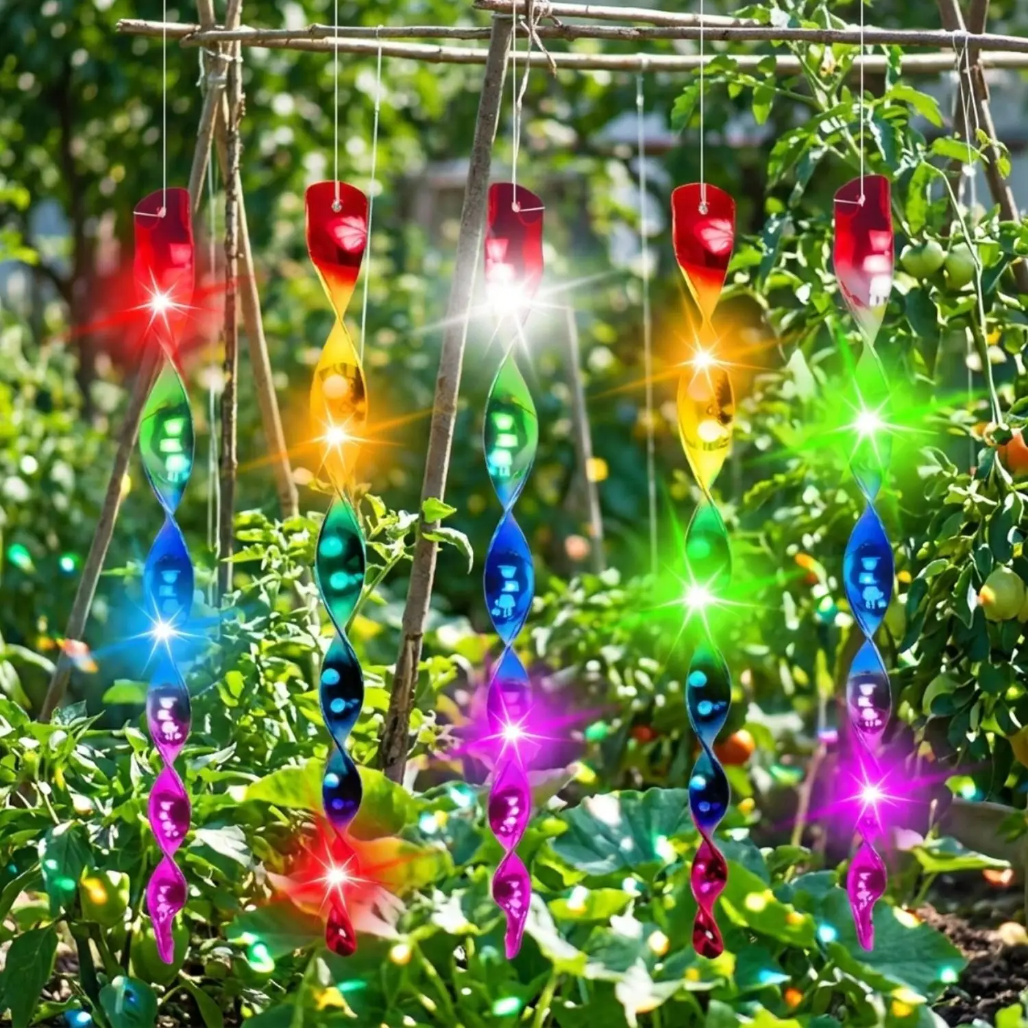 5/20PCS Multicolors Gradient Bird Repellents Anti Bird Repellent Spiral Sticks Garden Wind Deterrent Scare Birds Hanging Device