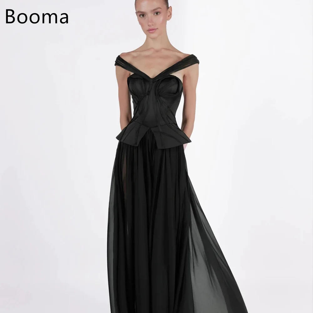 

Booma A-Line Spaghetti Strap Black Pleat Simple Evening Dresses Long Formal Dresses for Women Elegant Prom Gowns Custom Made