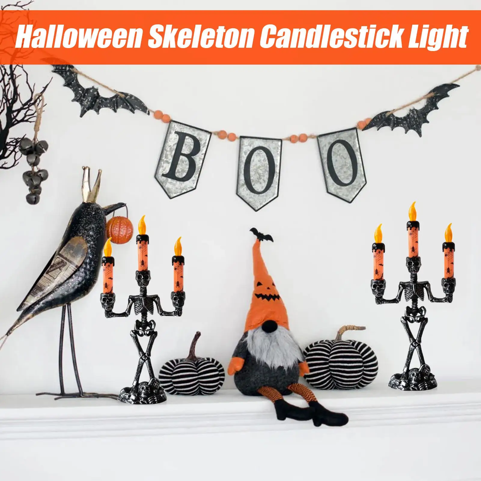 Halloween Decor Candles LED Skull Flickering Flameless Candles Spooky Halloween Candlesticks Light Home Decoration For Party