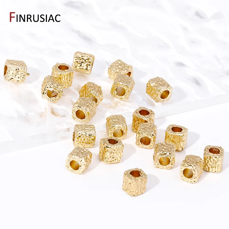 4MM 14K Gold Plated Brass Textured Square Cube Beads Metal Spacer Beads For DIY Bracelets Necklace Jewelry Making Accessories