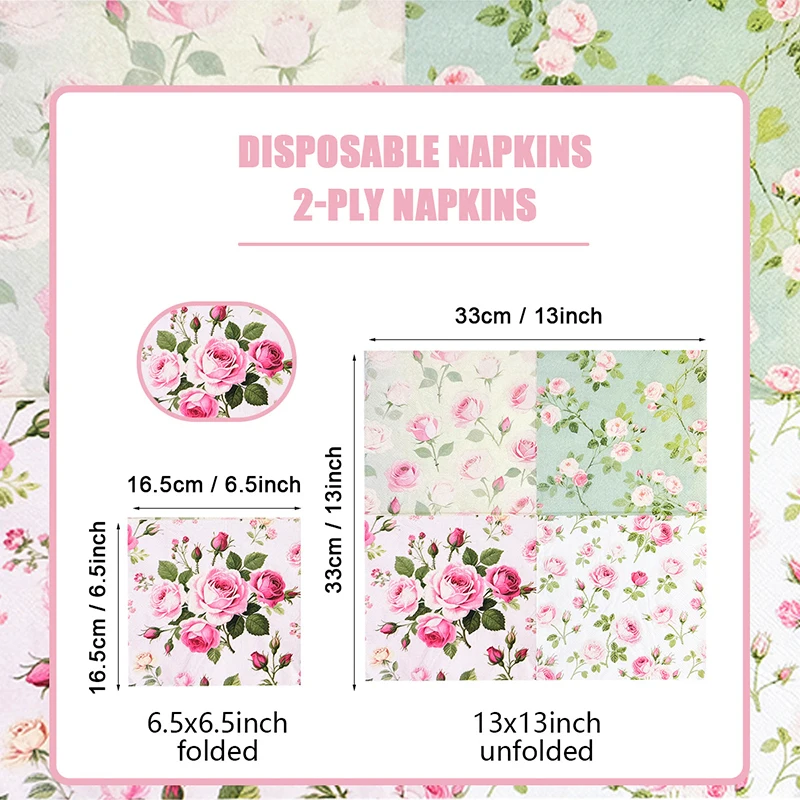 20/60Pcs Spring and Summer Flower Printed Napkins, Disposable 2 Layer Paper Napkins for Party Hotel Dinner Table DIY Decor