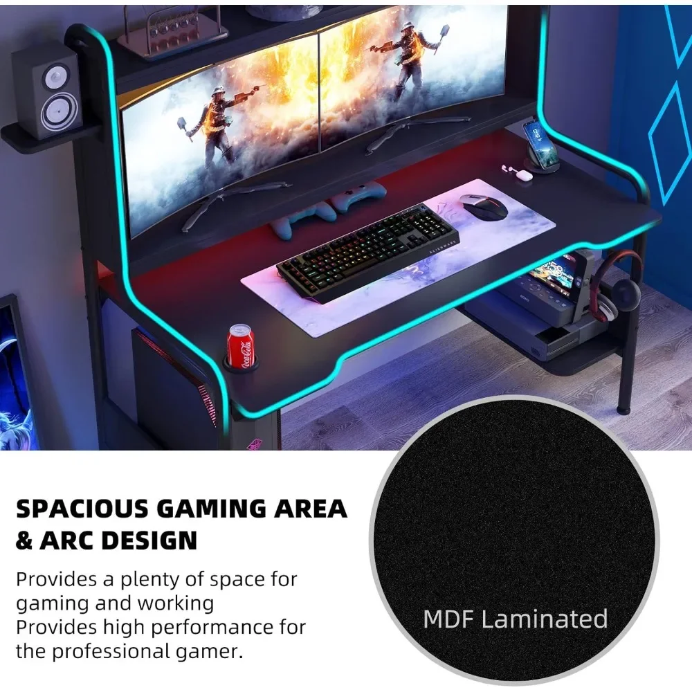 Gaming Desk With Monitor Stand Headphone Hook Free Shipping Workstation Table With Cup Holder Speak Stands Large PC Gamer Desk