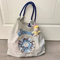 New Sweet Donut Women's Embroidery Shopping Canvas Handbag Nylon Crossbody Foldable Portable Single Shoulder Bag