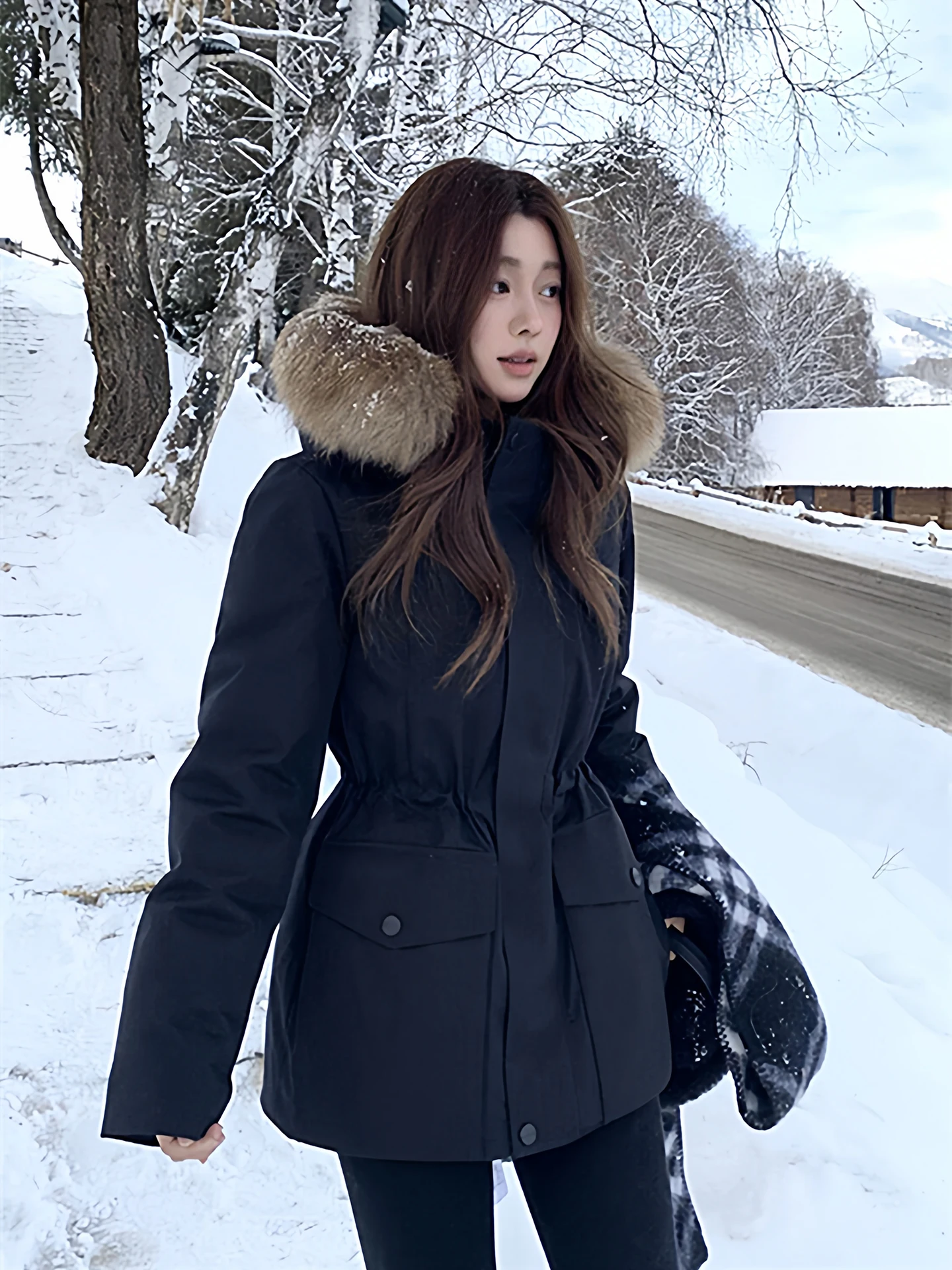 

Зимняя женская куртка-пуховик Thiened с капюшоном и меховым воротником, теплая, хлопковая, для работы и повседневной носки, в корейском стиле