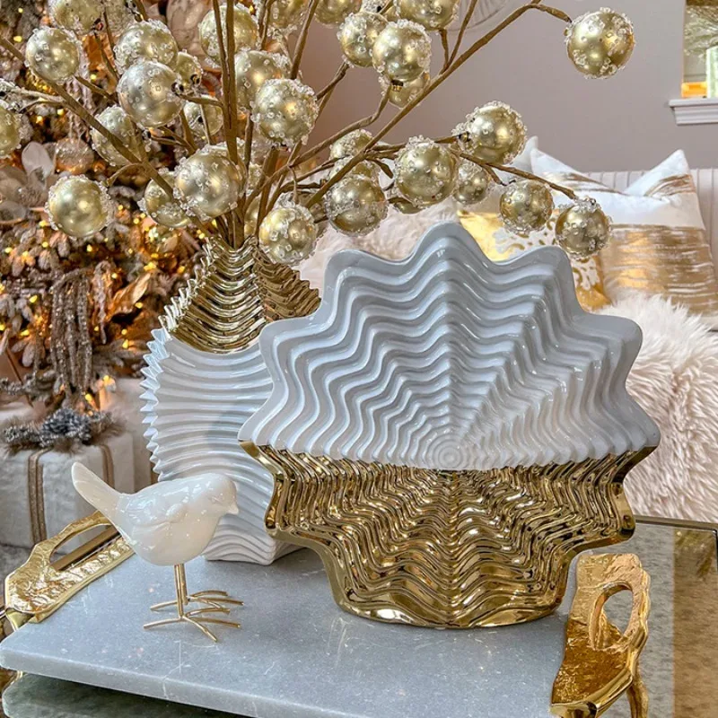 Export light luxury electroplated gold ceramic handicrafts flower insert wedding home KTV model house flower shop vase ornament
