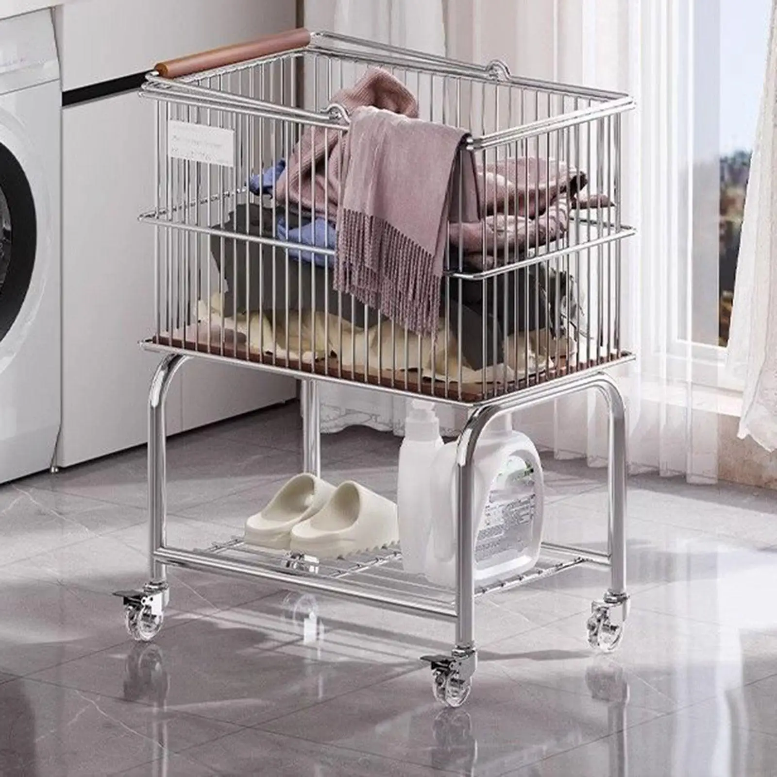 

Rolling Laundry Cart with Removable Hamper for Bathroom 360° Swivel Wheels Space Saving Multipurpose Detachable Storage Basket