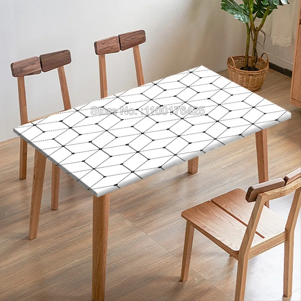 Phnom Penh Geometric Tablecloth Restaurant Dining Table Edge Digital Printed Fabric Table Cover for Kitchen Decoration