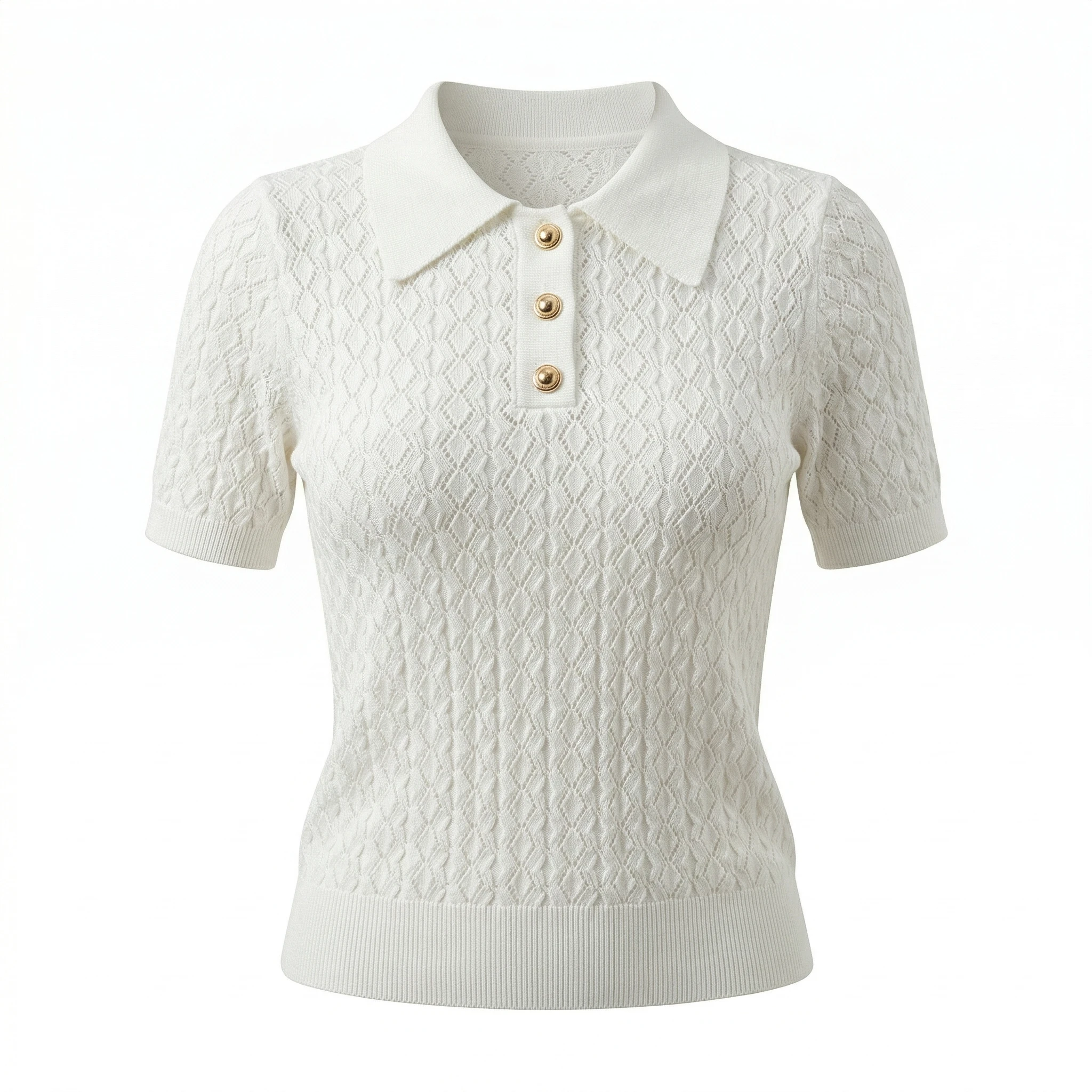 Smvp Ice Silk Polo Shirt 2026 Knitted Short Sleeve T-Shirts Lady New Chic Thin Unique Jacquard Women Tops Korean Style Clothing