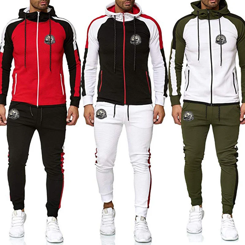 

Sportswear Tracksuit Men Vintage Glory Bounds Motorcycle USA Print 2Pcs Jogger Sets Sweatshirt Hoodies Jacket Pants Sports Suit