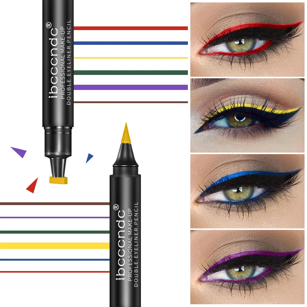 New 2 In1 Eyeliner Stamp Double-Headed Seal Liquid Pencil Waterproof Lasting Triangle Seal Black Eye Liner Eye Makeup Tool