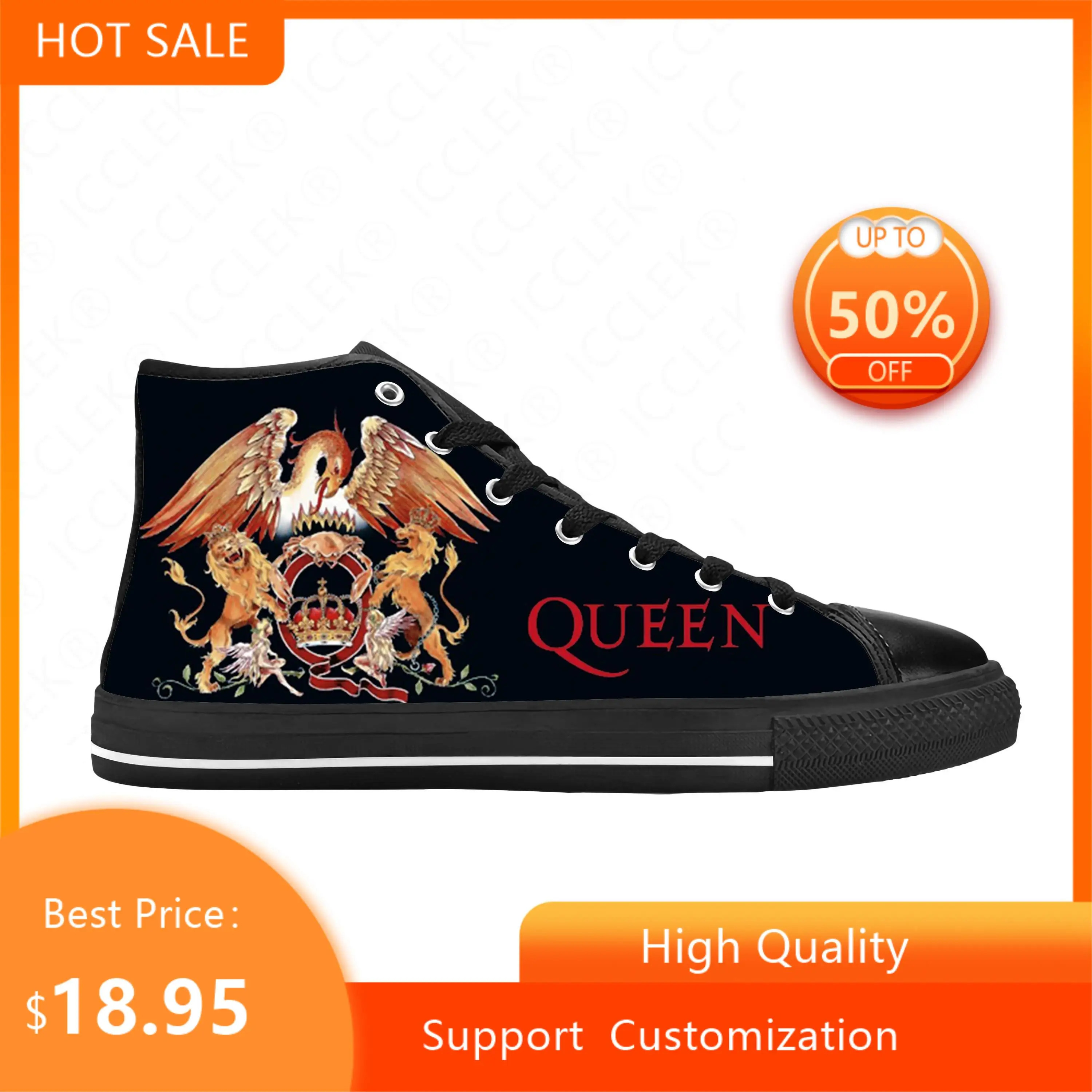 Freddy Mercury Rock Band Music Singer Queen Cool Casual Cloth Shoes High Top confortevole traspirante stampa 3D uomo donna Sneakers