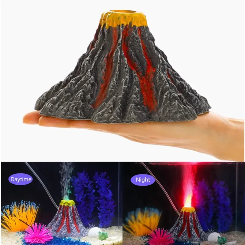 Lampe pour aquarium étanche IP68, kit d'ornement volcanique simulé avec bulleur d'air coloré et éclairage LED