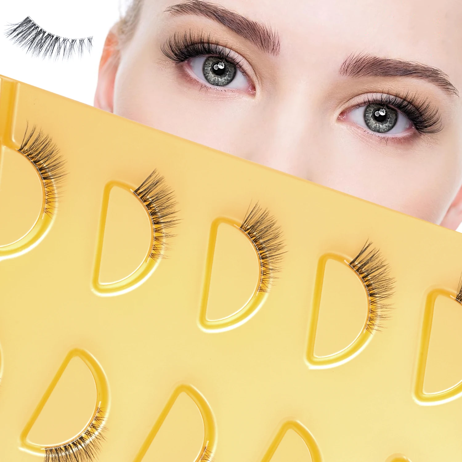 Half False Eyelashes with Transparent Band Wispy Cat-Eye Look Natural Short Eyelashes Faux Mink False Eyelashes 5 Pairs Pack