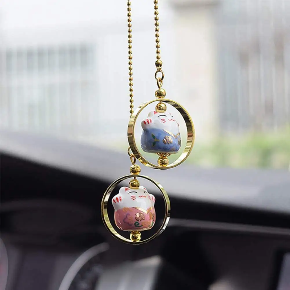 2Pcs Car Pendant Lucky Cat Exquisite Craftsmanship Reusable Car Figurine Hanging Pendant Auto Interior Accessories