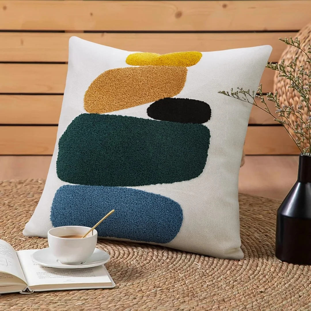 

Handmade Morocco Embroidery Pillow Cover Geometric Leaves Design 45x45cm Cushion Case Pillow Sham Home Decor