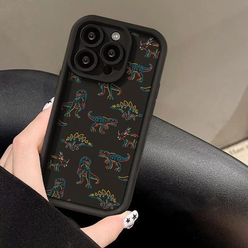 ネオン恐竜柄、高級スマホケース、控えめな高級感のあるiPhone17 16 15 14 13 12 11plus Pro Max用スマホケース