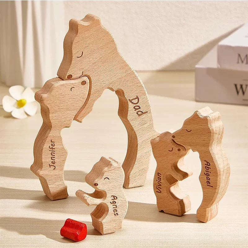 Personalized Wooden Bear Home Art Puzzle Laser Custom Home Decorations Warm Gifts for Mom Send Family, Friends Christmas