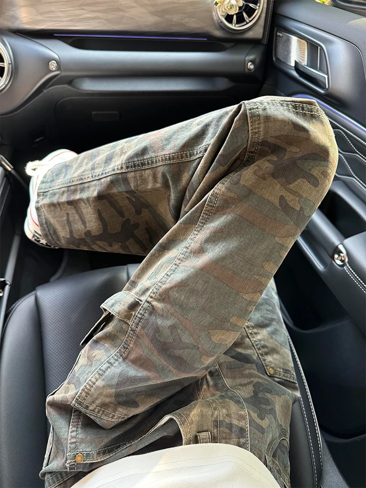 

Retro American Camouflage Men's Workwear Jeans Straight Leg Trendy Brand Vibe Denim Pants Autumn Wear Youth Casual Outdoor
