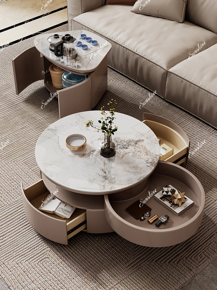 Rock slab coffee table, living room, household small apartment, modern simplicity, light luxury and high-end folding mobile