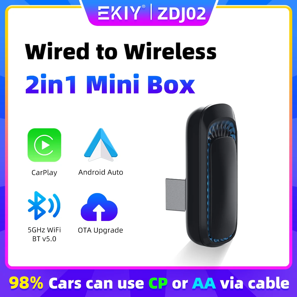 EKIY Wireless Carplay Adapter Smart Box Bluetooth WiFi Fast Connect Universal Plug And Play For Wired Carplay Cars