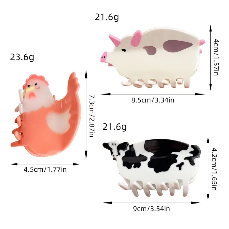 Big Sale Animal Farm Hair Claw Clips Cute Cartoon Cows Piggy Acetate Chickens Crab Hair Clip Hair Accessories for Women Hairpins