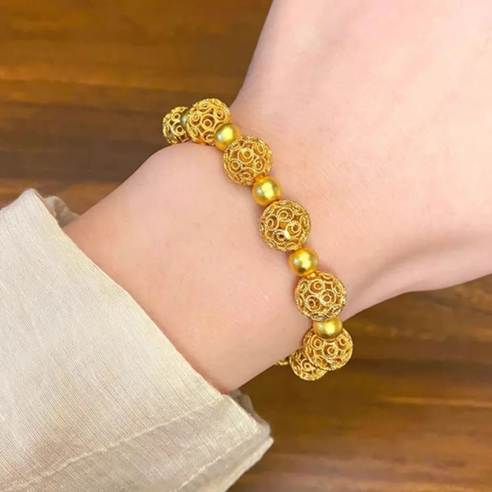 Female silk hydrangea antique money string  high-grade ball bead bracelet 9999gold