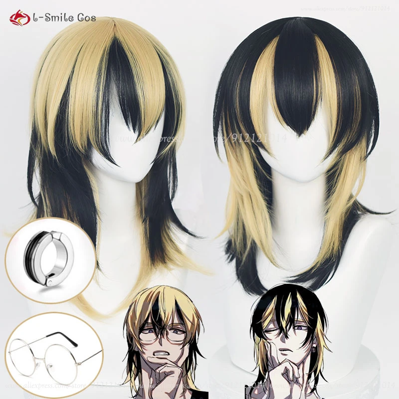 Anime Rindou Haitani Ran Haitani parrucca Cosplay 50cm lungo nero dorato resistente al calore capelli sintetici parrucche per feste di Halloween + cappuccio per parrucca