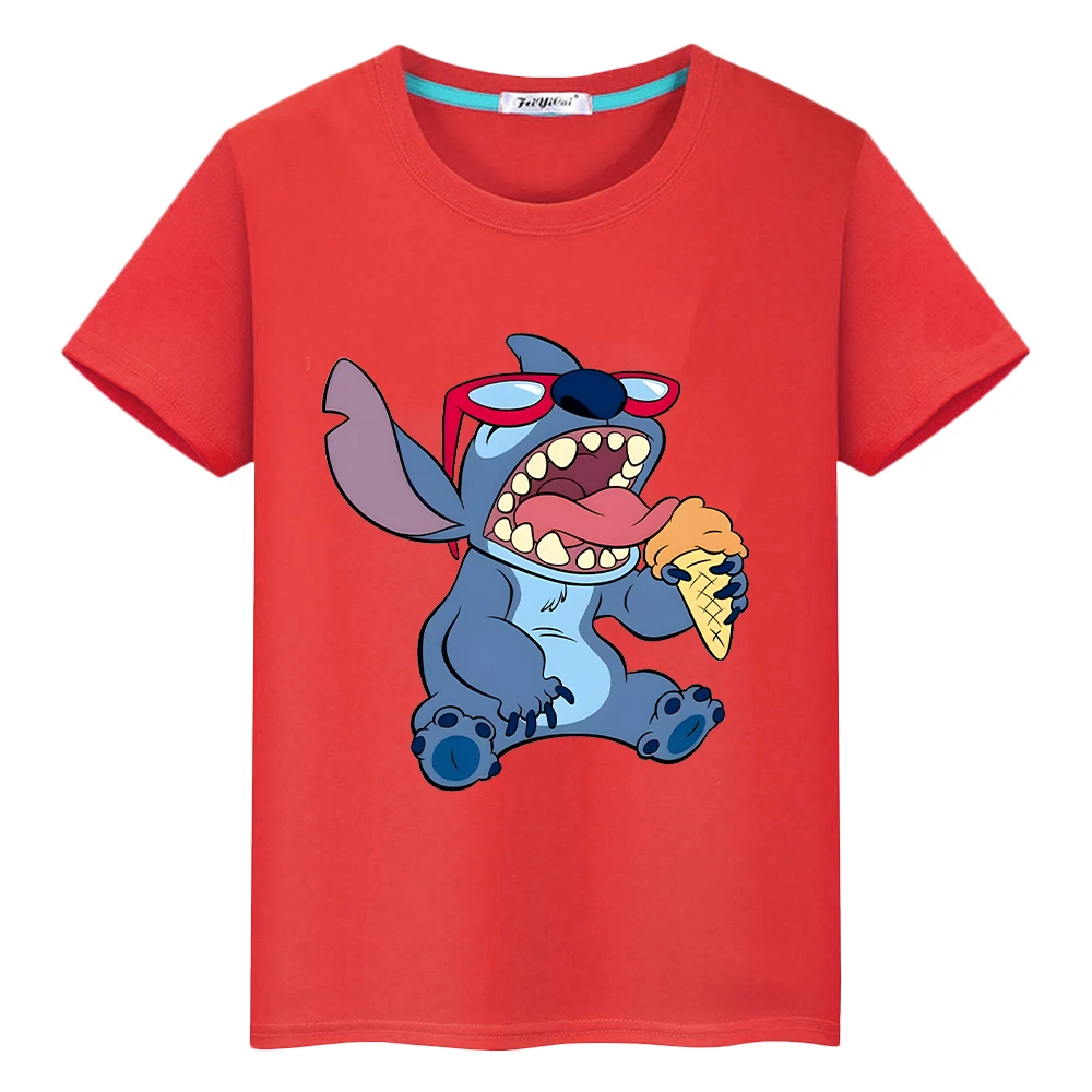 Stitch 100% algodão impressão t camisa para crianças menino 10 anos disney curto topos y2k uma peça halloween bonito anime camisetas crianças roupas menina