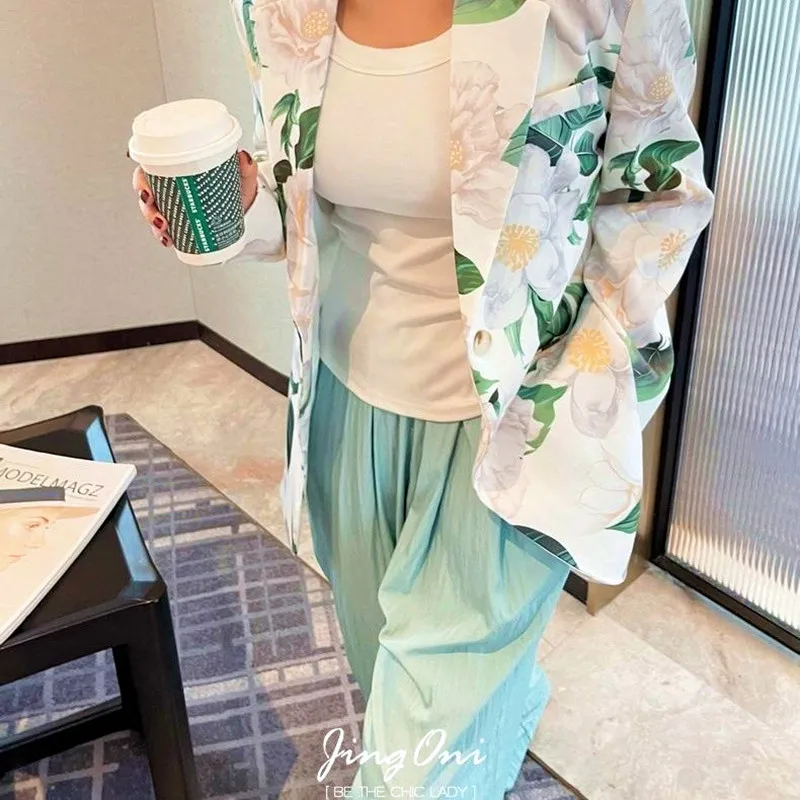 

Runway Blazers Coats Women Vintage Flowers Printed Blazers Bomber Street Loose Jackets Casaco Feminino Party Nice Blazers NZ38