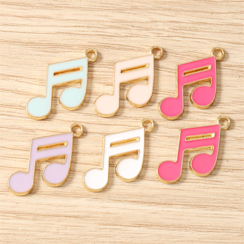 10 Stück 21 x 15 mm niedliche Emaille-Anhänger mit Musiknoten-Motiv für die Herstellung von Halsketten, Ohrringen, Armbändern, DIY-Handwerk, Schmuckzubehör – Detail 2