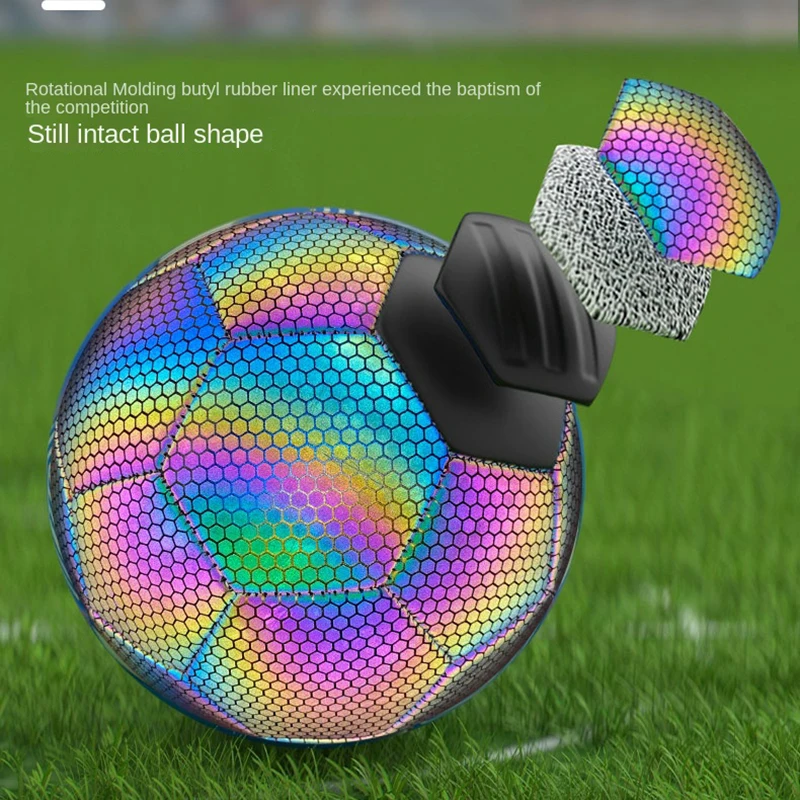 Holographics Reflective Soccer Ball Size 4/5 Glow In The Dark Footballs Gifts with Inflator Excellent Elasticity Sporting Goods