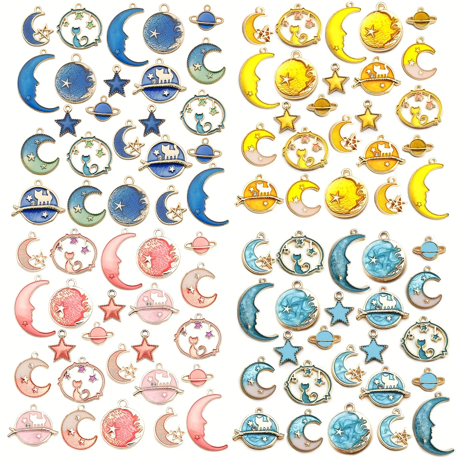 24pcs Handmade Jewelry, Enamel Alloy Pendant, Moon Star Globe Charms, DIY Necklace Earrings Bangle Jewelry Making