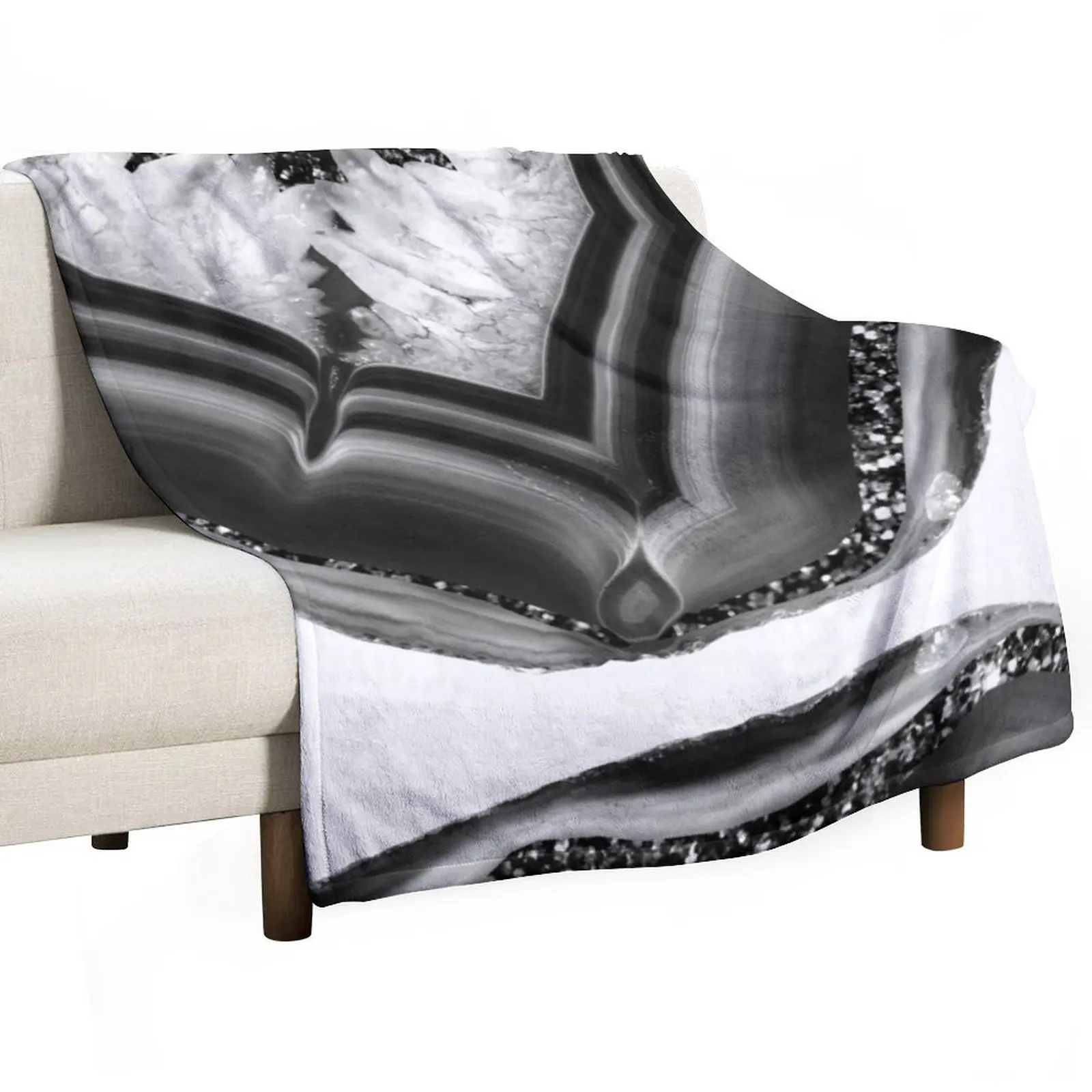 

Gray Black White Agate with Black Silver Glitter #1 (Faux Glitter) #gem #decor #art Throw Blanket Stuffeds Custom Blankets