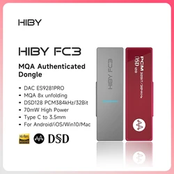 Hiby fc3 portátil mqa 8x dongle tipo c usb dac áudio decodificador de alta fidelidade amplificador de fone de ouvido dsd128 3.5 jack para android ios mac win10