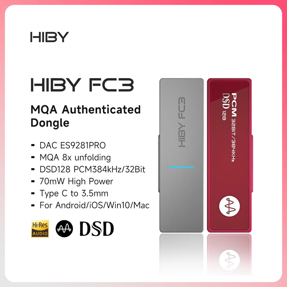 HiBy FC3 Portable MQA 8X Dongle Type C USB DAC Audio HiFi Decoder