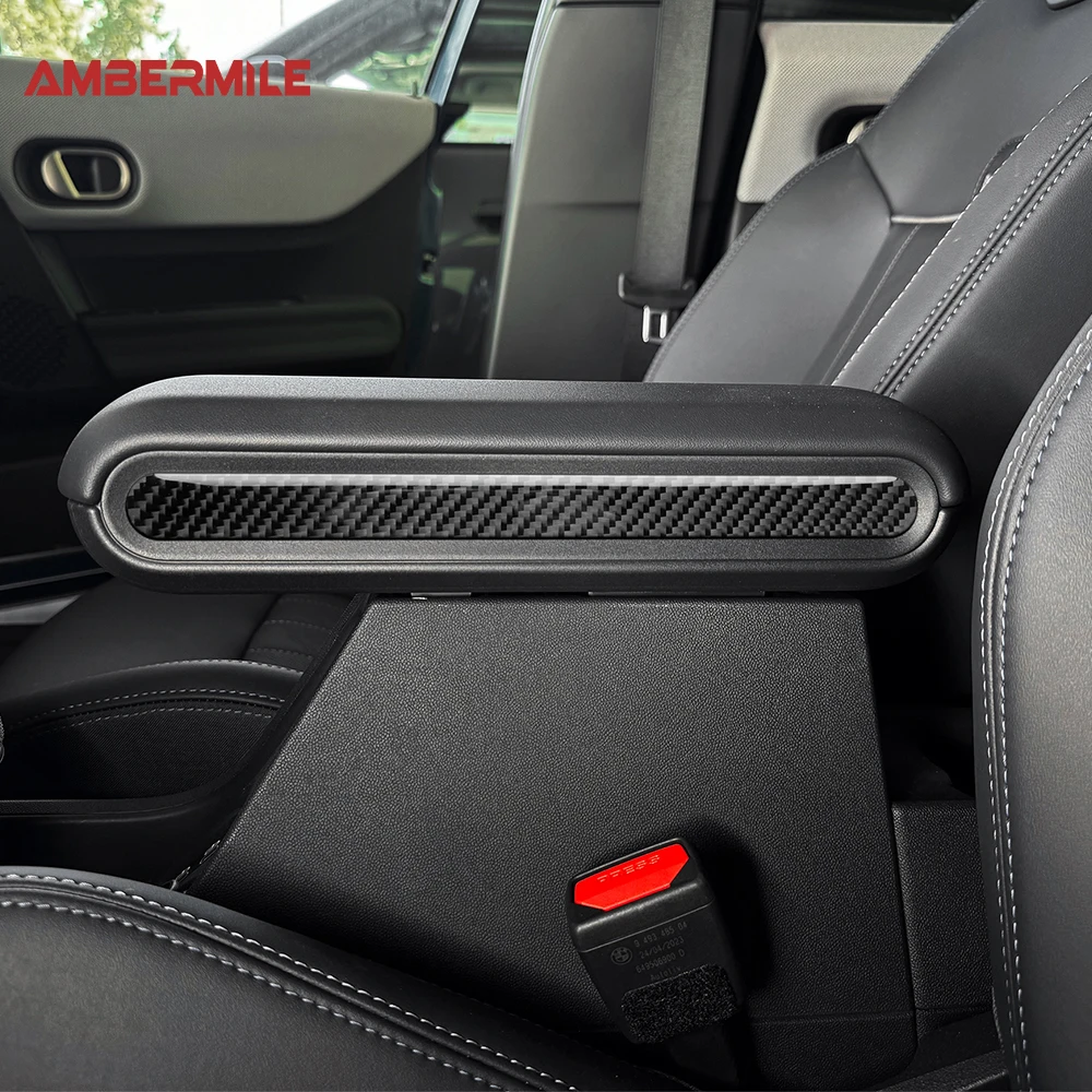 For Mini Cooper S F65 F66 F67 2024 2025 Car Armrest Box Side Strip Sticker Interior Trim Accessories Soft Real Carbon Fiber