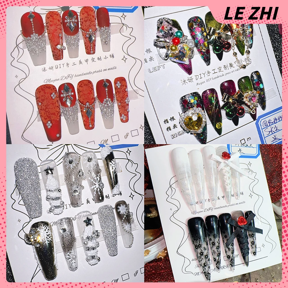

Y2K Gothic Style Handmade Long Coffin Stiletto Press On Nails Snake Spider Diamond Flower Pearl Butterfly Wearable Fake Nails